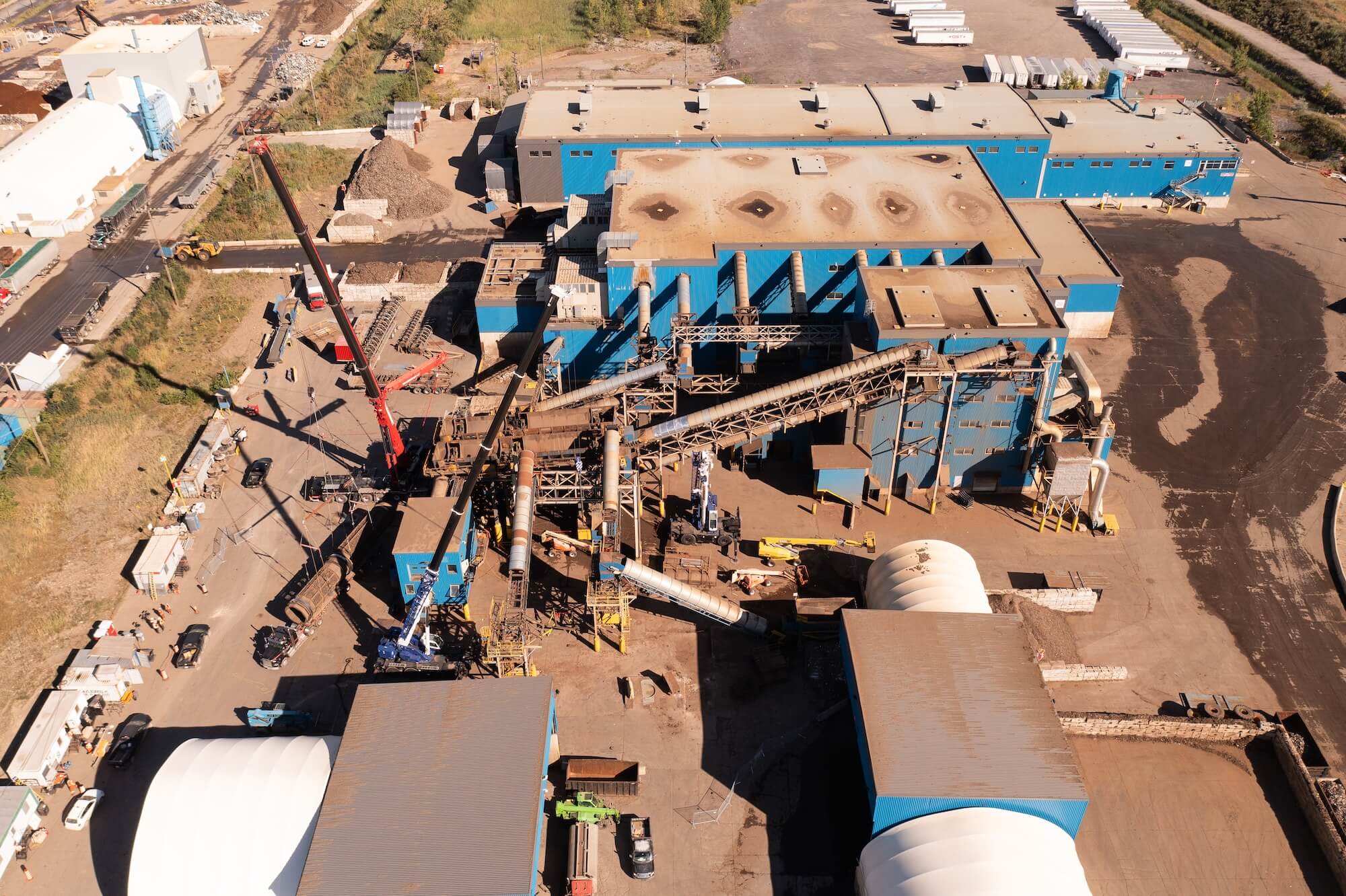 The AMNC perimeter during the works — drone, wide view.
